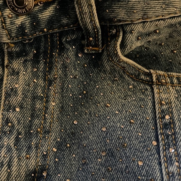 Forever 21 High Rise Wide Leg Rhinestone Denim Jeans Blue Size 25 Y2K Sparkle - Picture 5 of 11